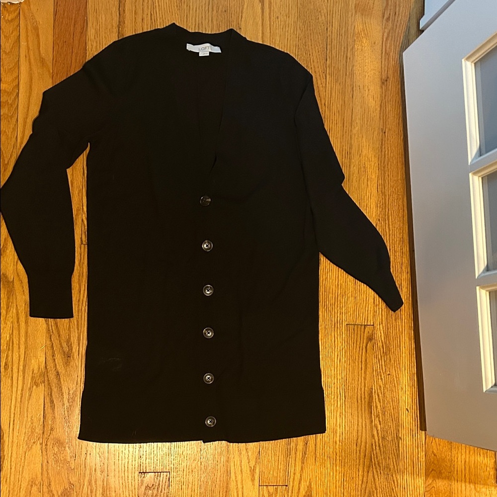 LOFT Black Long Button-Up Cardigan